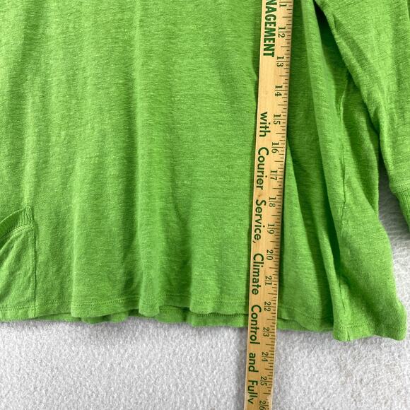 EILEEN FISHER Top S Organic Linen Slub Jersey Pocket Rib Trim 3/4 Sleeve Green - Picture 10 of 11